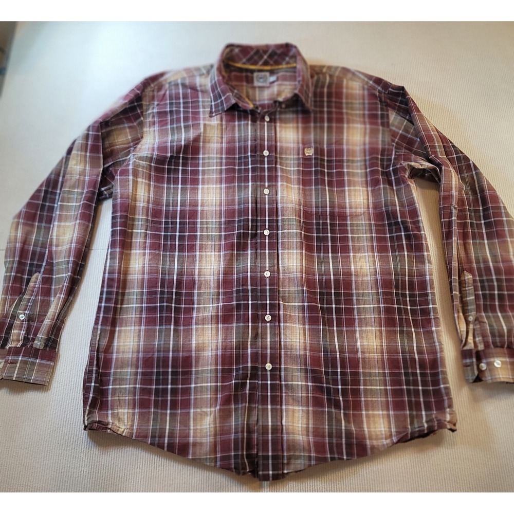 CINCH Mens XL Plaid Button Down Shirt Long Sleeve Western Casual Red Brown